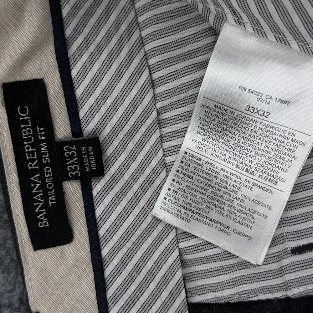 Banana Republic Dress Pants Mens 33x32 Grey Tailored Slim Fit Stretch Wool Blend
